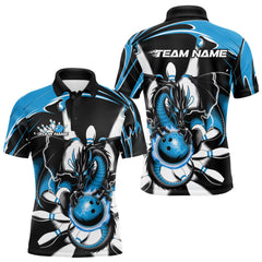 Maxcorners Custom Black And Blue Dragon Bowling Men Polo Shirts, Dragon Bowling Team Jerseys
