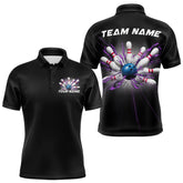 Maxcorners Custom Blue And Purple Bowling Team Polo Shirts For Men, Bowling League Shirt MT2306