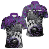 Maxcorners Custom Blue And Purple Fame Bowling Team Polo Shirts For Men, Fire Bowling Jerseys LM2707