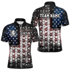 Maxcorners Custom Patriotic US Flag Bowling Men Polo Team Shirts, American Bowling League Shirt MT1706