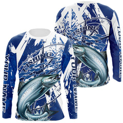 Maxcorners Custom Blue Camo Chinook King Salmon Saltwater Fishing Long Sleeve Performance Fishing Shirts LM0607