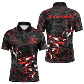 Maxcorners Custom Black And Red Camo Bowling Team Polo Shirts For Men, Bowling League Shirt MT2306