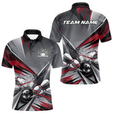 Maxcorners Custom Red And Gray Bowling Polo Team Shirts For Men, Bowler Outfit Bowling League Shirt LM2707