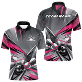 Maxcorners Custom Pink And Gray Bowling Polo Team Shirts For Men, Bowler Outfit Bowling League Shirt LM2707
