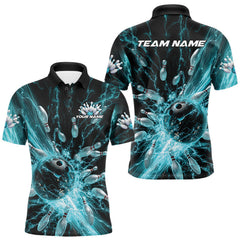 Maxcorners Custom Blue Thunder Lightning Bowling Team Men Polo Shirts, Bowling Jerseys TU1908