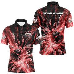 Maxcorners Custom Red Thunder Lightning Bowling Team Men Polo Shirts, Bowling Jerseys TU1908