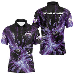 Maxcorners Custom Purple Thunder Lightning Bowling Team Men Polo Shirts, Bowling Jerseys TU1908