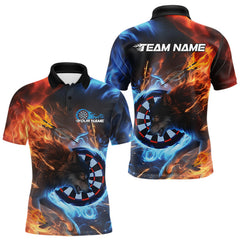 Maxcorners Custom Orange And Blue Smoke Flame Wolf Dart Team Men Polo Shirts, Fire Dart Jerseys MT1110