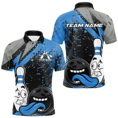 Maxcorners Custom Funny Bowling Polo Shirt For Men, Blue Bowling Ball And Pin Bowling Jersey