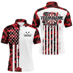 Maxcorners Custom Red Military Camo Patriotic Dart Men Polo Shirts, US Flag Dart Team Shirt LM0210