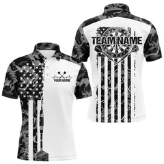 Maxcorners Custom Gray Military Camo Patriotic Dart Men Polo Shirts, US Flag Dart Team Shirt LM0210