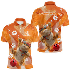 Maxcorners Custom Funny Orange Cat Bowling Men Polo Shirt, Cute Team Cat Paw Bowling Shirt MT0811
