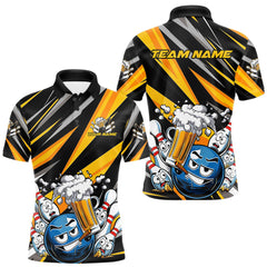 Maxcorners Custom Black And Yellow Funny Bowling And Beer Party Polo Shirts For Men, Bowler Outfit LM1109