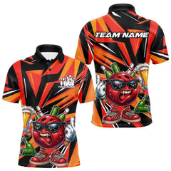 Maxcorners Custom Funny Bowling Ball Drink Beer Bowling Men Polo Shirt, Orange Bowling Team Shirts LM1411