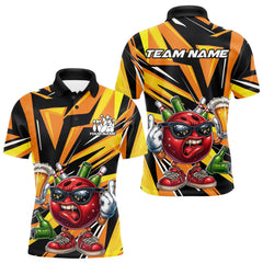 Maxcorners Custom Funny Bowling Ball Drink Beer Bowling Men Polo Shirt, Yellow Bowling Team Shirts LM1411