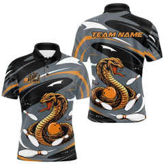 Maxcorners Custom Gray And Yellow Cobra Snake Bowling Polo Shirt For Men, Cobra Bowling Team Jersey LM1809