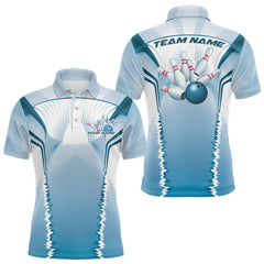 Maxcorners Custom Blue Bowling Team Jerseys, Bowling Uniform Bowling League Polo Shirts For Men LM2509