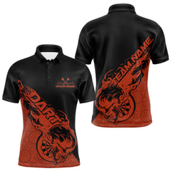 Maxcorners Custom Orange Flame Skull Dartboard Dart Men Polo Shirt, Halloween Dart Team Outfit MT2709