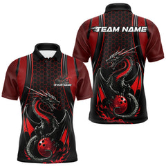 Maxcorners Custom Black And Red Flame Dragon Bowling Jerseys, Dragon Bowling Team Men Polo Shirt MT2009