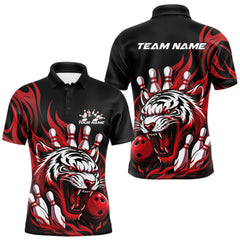 Maxcorners Custom Black And Red Tiger Men Bowling Jerseys, Tiger Bowling Team League Shirt TU2511