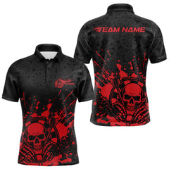 Maxcorners Custom Black And Red Splatter Dart Skull Men Polo Shirt, Dart Bone Halloween Team Jerseys TU3009
