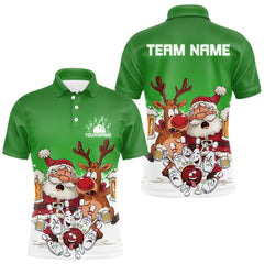 Maxcorners Custom Green Funny Christmas Men Bowling Shirts, Bowling And Beer Xmas Party Shirt LM0412