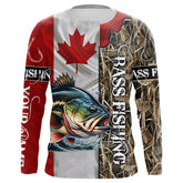 Maxcorners Bass Fishing Canada Flag Customize Name UV protection long sleeves fishing shirt LM0201