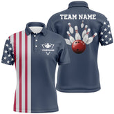 Maxcorners Custom vintage Bowling polo shirts for men American flag patriotic Bowling team jerseys | Blue LM1605
