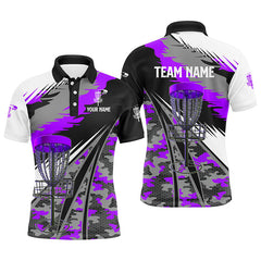 Maxcorners Mens disc golf polo shirt custom purple camo disc golf basket disc golf outfit, team disc golf apparel MT0510