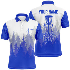 Maxcorners Disc golf hole in the woods Men polo shirts custom name disc golf polo shirts for men | Blue MT0510