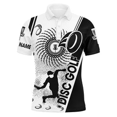 Maxcorners Black and white Mens disc golf polo shirts custom disc golf shirt, personalized disc golf gifts MT0510