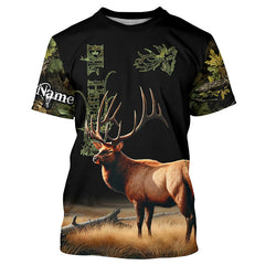 Maxcorners Elk Hunting Green tree Camo 3D All Over print shirts personalized hunting apparel for Elk hunters LM2608
