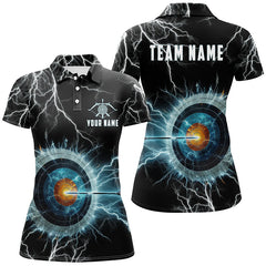 Maxcorners Personalized Archery Mode On Thunder Lightning Blue Men Polo Shirts, 3D Target Archery Jerseys