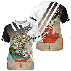 Maxcorners Northern Pike fishing Canadian flag patriotic Custom performance long sleeve fishing tournament jersey MT2108