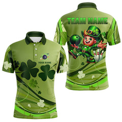 Maxcorners Green Shamrock Lucky Men And Women Bowling Polo Shirts Custom St Patrick Day Team Bowling Shirts