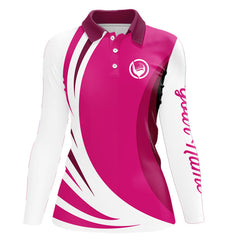 Maxcorners Mens polo golf shirts custom name pink and white golf shirt, team golf shirts mens