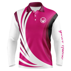 Maxcorners Mens polo golf shirts custom name pink and white golf shirt, team golf shirts mens