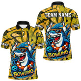 Maxcorners Funny Yellow Camo Shark Men Bowling Polo, Quarter Zip Shirts Custom Team Shark Bowling Outfit Jersey LM1506