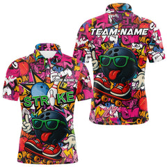 Maxcorners Funny pink graffiti pattern Bowling Team Polo, 1/4 Zip Shirt For Men Custom Mens Bowling Jersey LM0910
