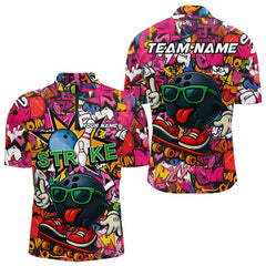Maxcorners Funny pink graffiti pattern Bowling Team Polo, 1/4 Zip Shirt For Men Custom Mens Bowling Jersey LM0910