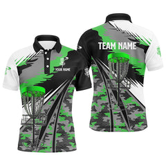 Maxcorners Mens disc golf polo shirts custom green camo disc golf basket disc golf outfit, team disc golf apparel MT0510