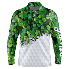 Maxcorners Mens Golf Polo Shirts Custom Green Clover Golf Pattern White St Patrick Day Golf Attire For Mens