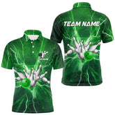 Maxcorners Men's Bowling Shirts Custom Green Lightning Thunder Bowling Team Jersey, gift for team Bowlers MT0609