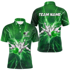 Maxcorners Men's Bowling Shirts Custom Green Lightning Thunder Bowling Team Jersey, gift for team Bowlers LM0409