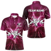 Maxcorners Men's Bowling Shirts Custom Pink Lightning Thunder Bowling Team Jersey, gift for team Bowlers MT0609