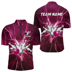 Maxcorners Men's Bowling Shirts Custom Pink Lightning Thunder Bowling Team Jersey, gift for team Bowlers MT0609