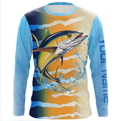 Maxcorners Tuna fishing blue yellow scales Custom long sleeve performance Fishing shirts, Tuna fishing jerseys LM2408