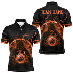 Maxcorners Mens bowling polo, 1/4 zip shirts Custom orange flame skull bowling team jerseys, gift for Bowlers MT0609