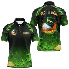 Maxcorners Flame golf ball green shamrock St Patrick's Day Men Golf Polo Shirts Custom lucky golf attire for men TU0601