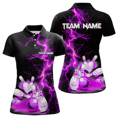 Maxcorners Mens And Women Bowling Shirts Custom Purple Lightning Thunder Bowling Team Jersey, Gift For Team Bowlers